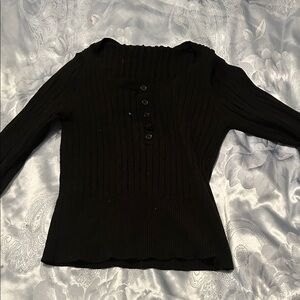 Black Ribbed Button-Up Sweater